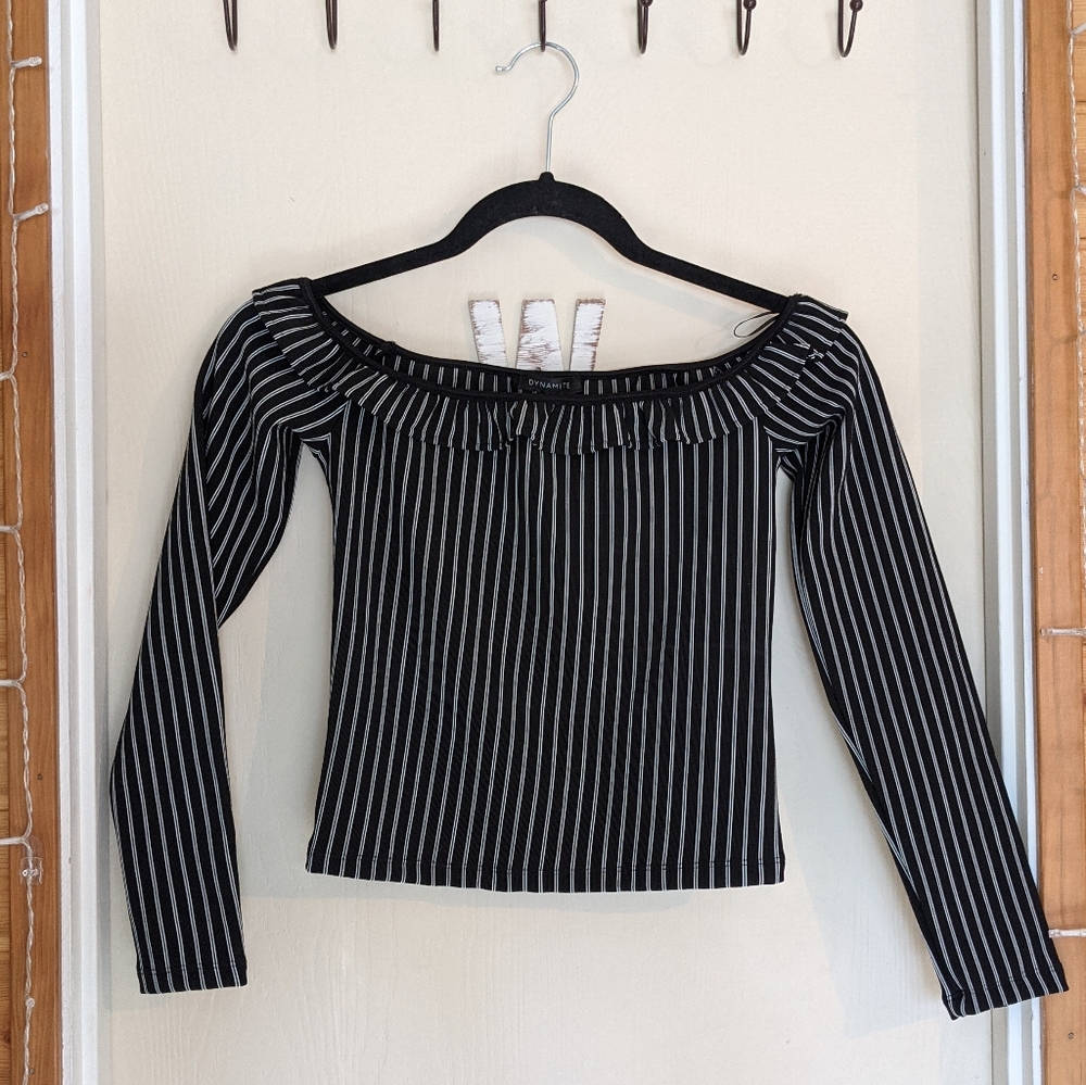 NWOT Striped Over the Shoulder Cropped Top